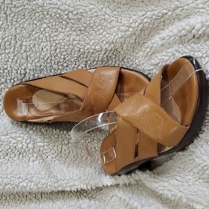Ariat tan leather open toe sandals embroidered
